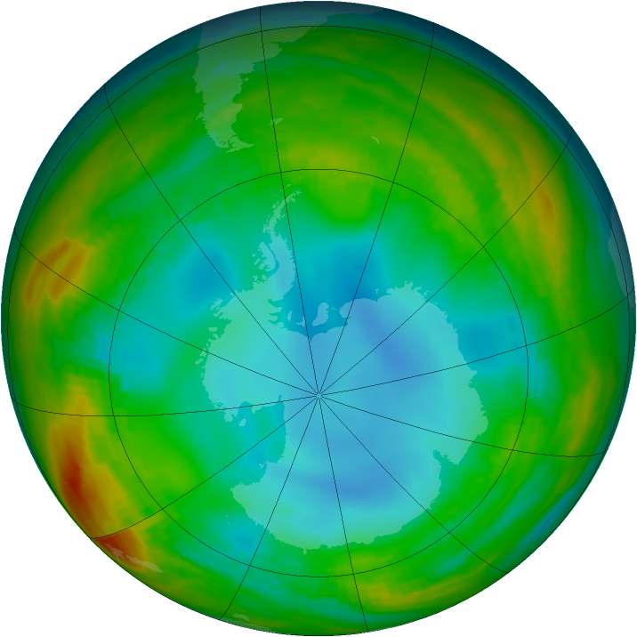 Antarctic ozone map for 16 July 1984